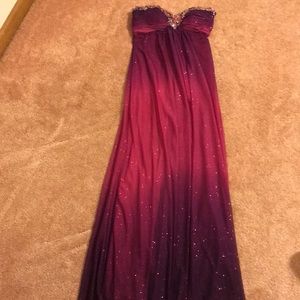 Ombré purple and pink strapless prom dress